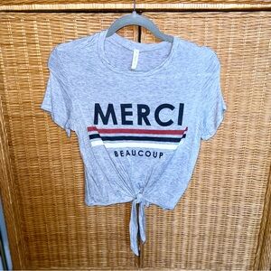 Merci Beaucoup Gray Tie-Front Top